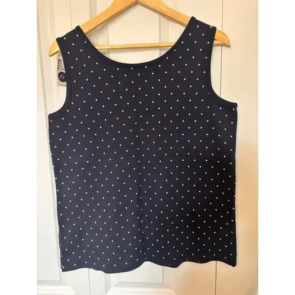 NWT Lands End Top Womens Blue Polka Dot Tank Top Scoop Neck Sleeveless Lg Petite - Picture 5 of 5